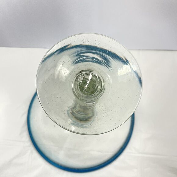 8”Mexican Vtg Hand Blown Glass Cobalt Blue Rim & Base GIANT Martini Glass 32 oz - Picture 5 of 9